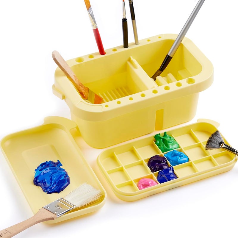 SEVENTY Paint Brush Cleaner, Paint Brush Holder and Organizers with Palette for Acrylic, Watercolor, and Water-Based Paints (Yellow) - Image 1